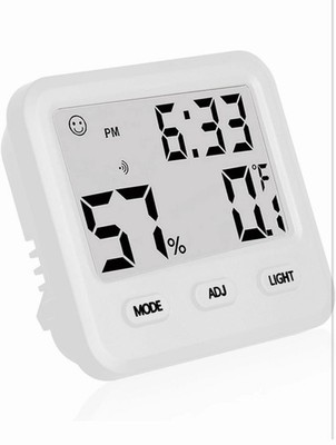 Digital Hygrometer Thermometer Clock Humidity Monitor Backlit Display White NEW