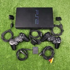 Playstation 2 PS2 Video Game Console + 2 OEM Controllers & Memory Card - Tested