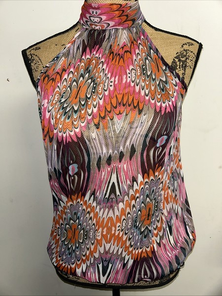 TEMT Women’s Sz AU 8 Sleeveless Blouse Halter Top Sheer Elastic Waist VGC