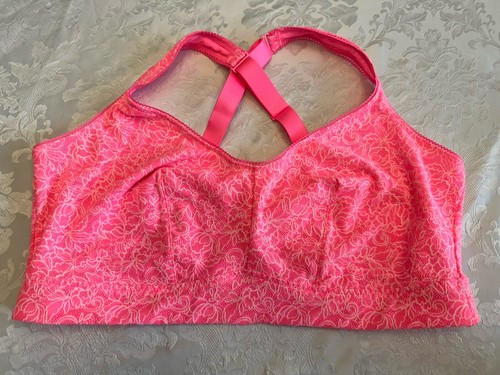 Cacique Bra Bralette 26/28 Hot Pink Floral Wire Free Comfort Lounge No Padding - Picture 4 of 8