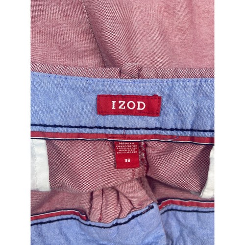Izod pantaloncino chino uomo 36 rosso reticolo lavaggio leggero cotone logo accento golf preppy - Foto 5 di 10