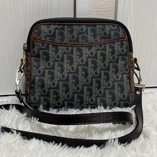 CHRISTIAN DIOR Trotter Shoulder Bag PVC x Leather Navy Vintage Authentic