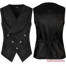 Men Medieval Steampunk Vest Gothic Waistcoat Black Sleeveless Coat Halloween Top