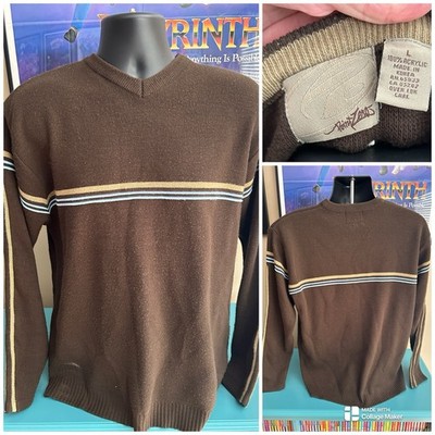 Vintage Y2K Point Zero 3 Striped Brown V-neck L Sweater Preppy Grunge AOP VTG