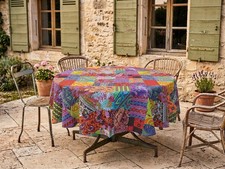 Tischdecke rund &Oslash;150 cm Baumwolle Leinen bedruckt Patchwork Ethno mehrfarbig