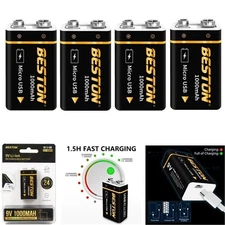 1000mAh 9V Li-ion Rechargeable Batteries 9-Volt USB Charging Battery Lot Black