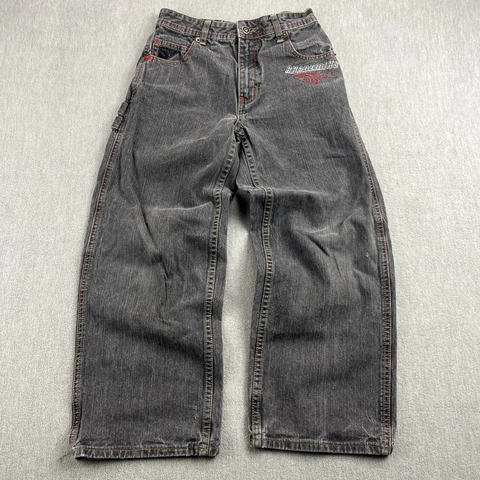 Vintage Akademiks Jeans Youth 10 Embroidered Pockets Baggy Wide Leg Skater Style - Image 3 of 4