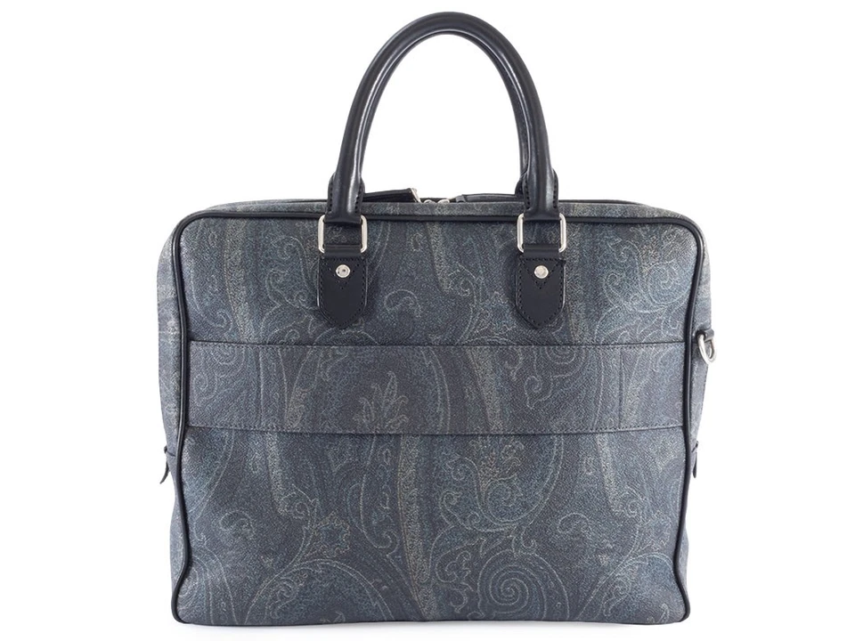 Autêntica Bolsa Etro Bolsa de Negócios Marinha Masculina Padrão Paisley 0H763 8007 Reutilização Usada - Imagem 3 de 4