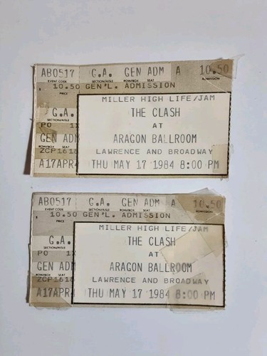 Vintage The Clash Ticket Stubs Aragon Ballroom, Chicago 5/17/1984
