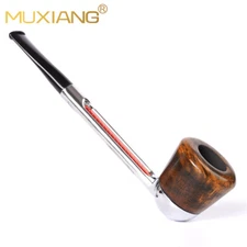 MUXIANG Aluminum Metal Tobacco Pipe Straight Shank Stem Pipe Briar Wooden Bowl