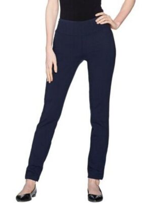 Women with Control Navy Blue Slim Leg Ankle Pants w/ Waist Seams