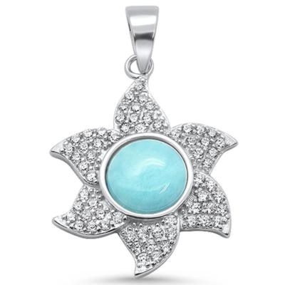 Cute! Natural Larimar Sun Surf .925 Sterling Silver Pendant