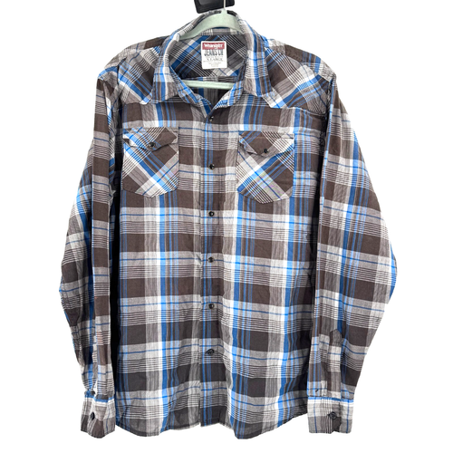 Chemise Wrangler Western Homme, XL, Bleu/blanc à Carreaux, Manches Longues, Snaps
