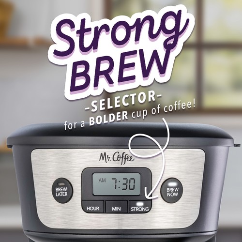 Mr. Coffee 12 Cup Programmable Coffee Maker with Strong Brew, Stainless - Picture 5 of 9