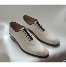 Handmade Men White Party Shoes, White Leather Formal Shoes