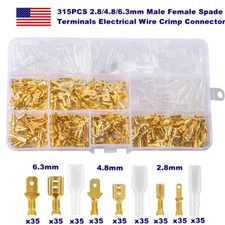 315Pcs Insulated Brass Spade Crimp Connectors Electrical Wire Terminals Kit Set