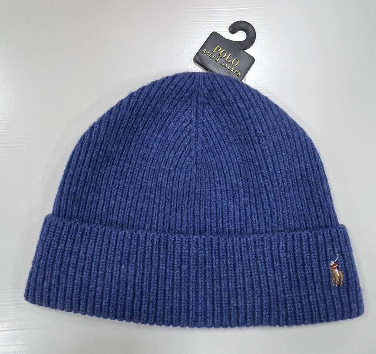 Polo Ralph Lauren polsino misto lana berretto firma pony taglia unica azzurro