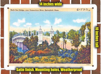 METAL SIGN - Massachusetts Postcard - North End Bridge, Over Connecticut River,