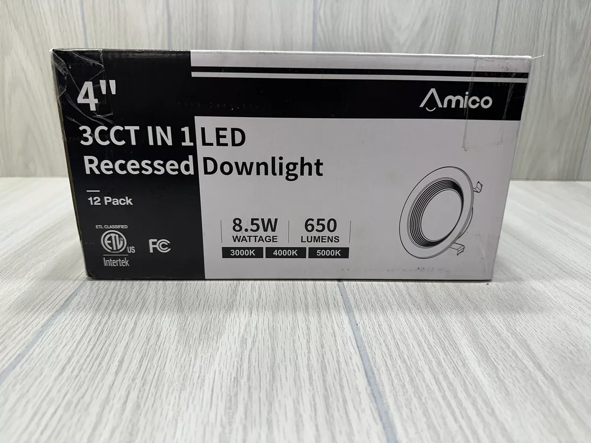 Amico 4 Inch 3cct Led Recessed Lighting 12 Pack Dimmable Can Light Rated 9w 60w