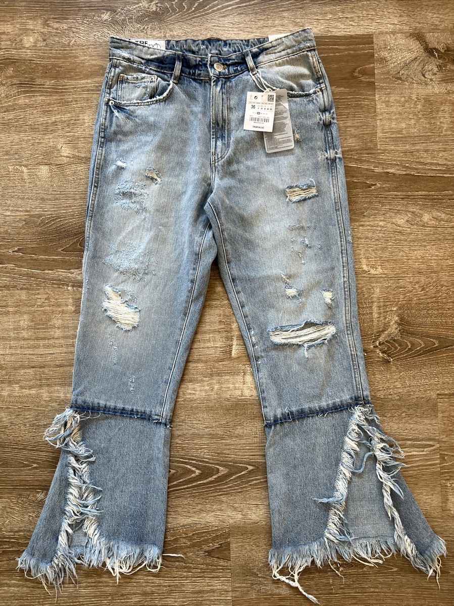 ZARA TRF IX'D Womens Light Wash Destroyed Denim Jeans Split ZARA TRF IX'D Womens Light Wash Destroyed Denim Jeans Split