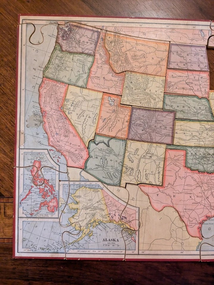 Antiguo mapa rompecabezas Parker Brothers Estados Unidos 1915 incompleto 54 piezas sin caja Foto 2 de 4