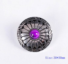 10X 30MM SUN FLOWER PURPLE TURQUOISE Silver SCREW BACK EQUESTRIAN DECOR CONCHOS