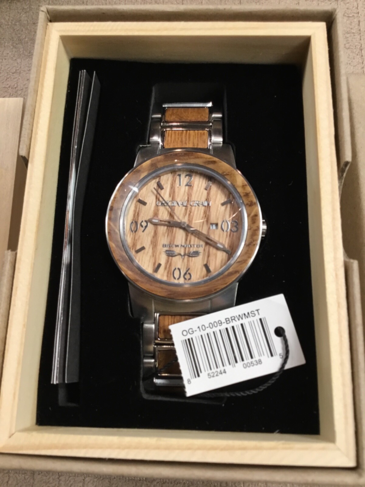 Original Grain Brewmaster Barrel Quartz Stainless Steel Wood Watch  