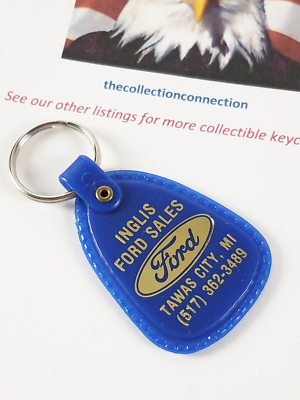 Vtg INGLAS FORD SALES Car Auto Dealer Keyring TAWAS CITY Michigan