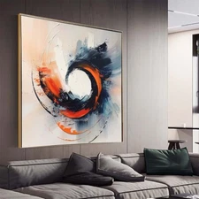 red Modern Handmade Abstract Oil Painting on canvsa Living Room Black knife