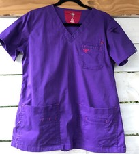 Couture Easy Flex Wm's M Purple Scrub Top Nursing Uniform 7 pockets