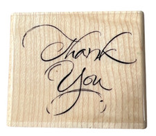 Thank You Hampton Art Cursive Swirls Words Writing Wooden Rubber Stamp
