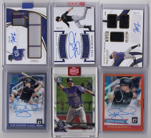 RYAN McMAHON / GARRETT HAMPSON - ROCKIES - ROOKIE / PATCH / AUTO LOT X 6 SICK!