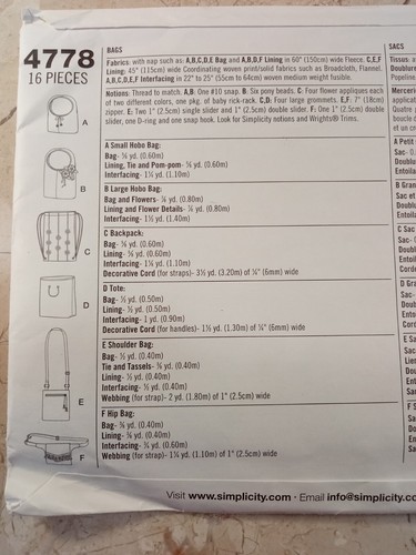 Simplicity 4778 Elaine Heigl Sew Pattern UNCUT Fleece Bags Fanny Hip Pack Hobo - Picture 7 of 8