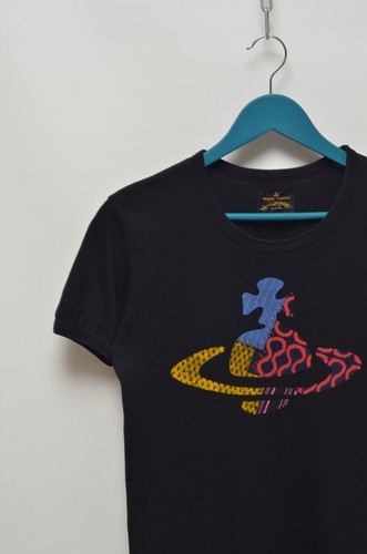 Vivienne Westwood Anglomania Women's Black Cotton Tee Shirt Sz S Made in Tunisia - Picture 7 of 12