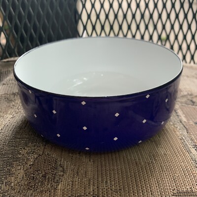 Vintage AMPLEUR EJIRY Blue Enamel Bowl With White Diamonds~Japan