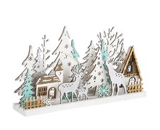 Winterlandschaft aus Holz mit 15 LED - Weihnacht Silhouette Deko Haus beleuchtet