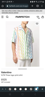 Chemise Homme Valentino Logo Imprimé VLTN Times - Taille IT 48 - 100% Coton - Neuf Avec étiquettes