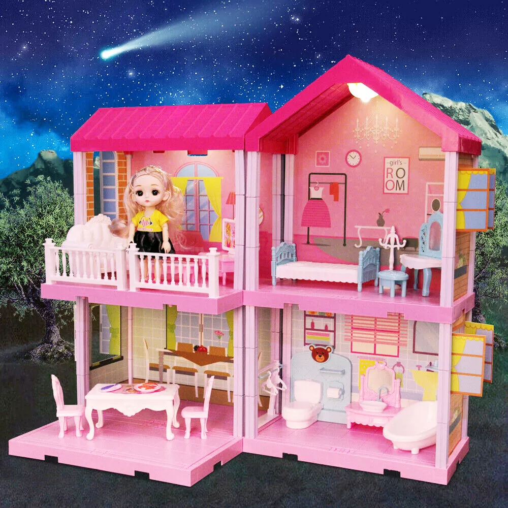 Dream House Doll House Kit, DollHouse with LED Lights , 4 Floors with 3  Dolls/Doll Accessories /Pets/Furnitures DIY Pretend Play Large Doll House  Building Toys Playset House, Gift for Girls Toddlers price