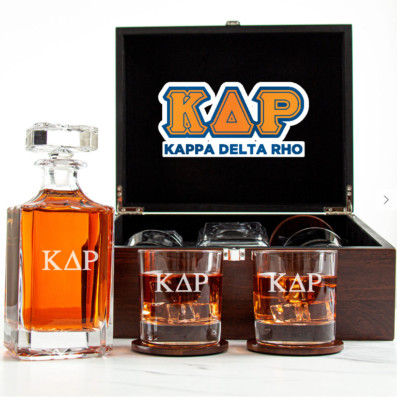 Kappa Delta Rho - Fraternity Decanter and 2 Glasses In Wood Box Set