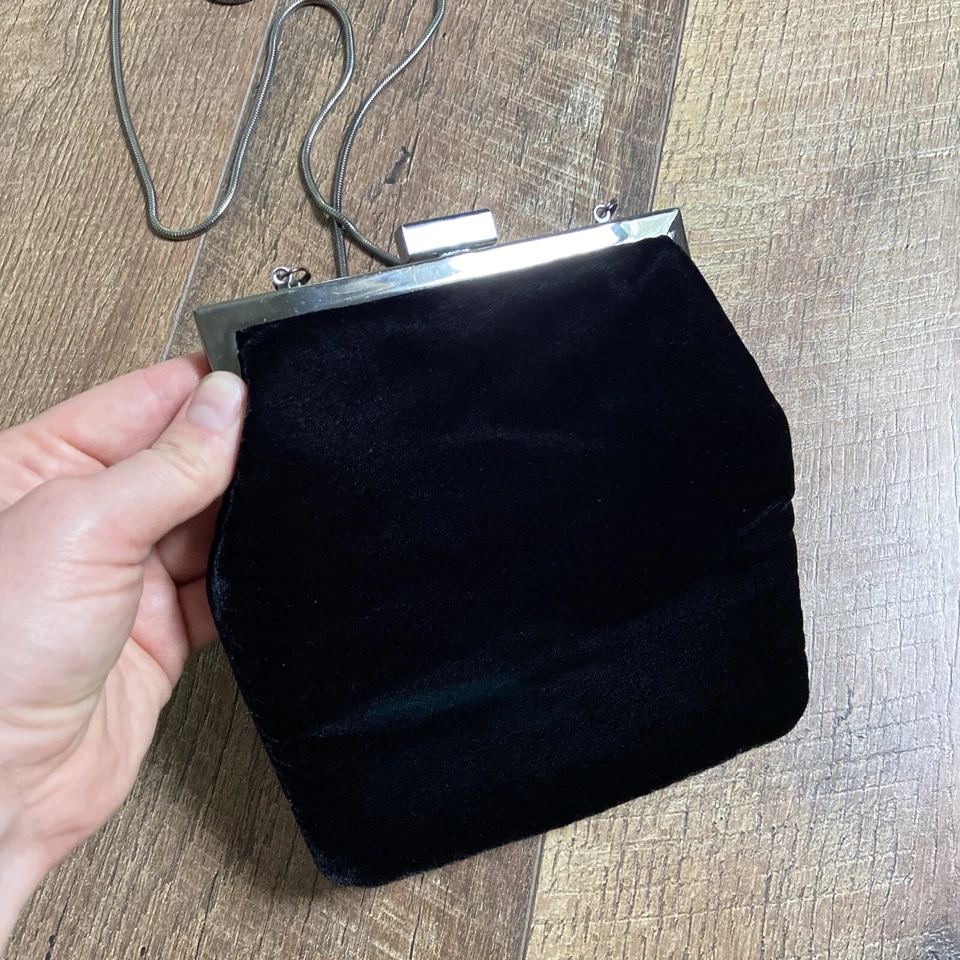 Mini clutch de terciopelo negro vintage express cadena escondite Y2K años 90 despistado Foto 4 de 4