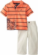 Nautica Boys' 2 Piece Pique Stripe Polo with Twill Short