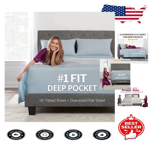 Luxury King Bed Sheet Set with 16” Deep Pockets – 4-Piece - Zipper Pillowcases
