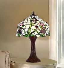 Floral Iris Theme Tiffany Style Stained Glass Reading Table Lamp