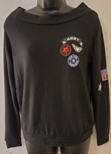 Poof Junior's Black w/ Multiple Themed Patches Long Sleeve Knit Shirt Size S 