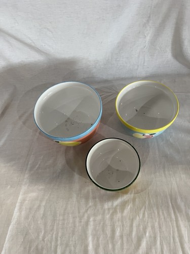 LILLIAN VERNON 3 Nesting Bowls Ceramic Lemons Apples Grapes Mixing Serving - Picture 3 of 4