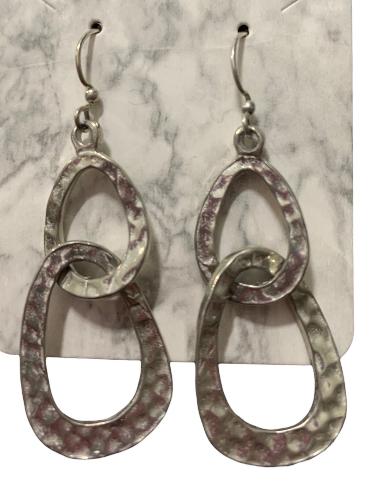 Silver Hammered Double Loop Dangle Drop Earrings - image 1