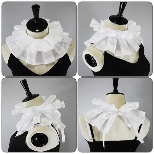 Womens Retro Renaissance Cotton Ruffle Fake Collar Victorian White Neck Ruff - Picture 5 of 9