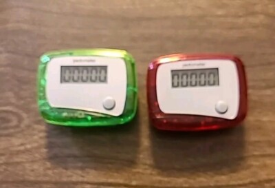 2 Pc LCD Basic Digital Step Pedometer Clip On And Go Red And Green New