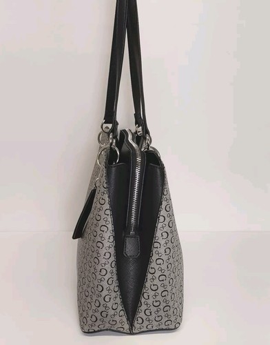 Guess Purse Monogram Black Gray Compartments Double Handles - Picture 5 of 17