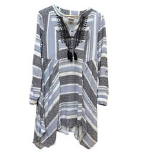 Knox Rose Dress Boho Long-Sleeve Striped Tassels Asymmetrical Hem Size Medium
